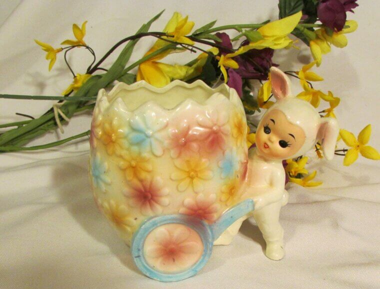 Vintage Relpo Easter Bunny Pixie Egg Cart Planter - $202.50